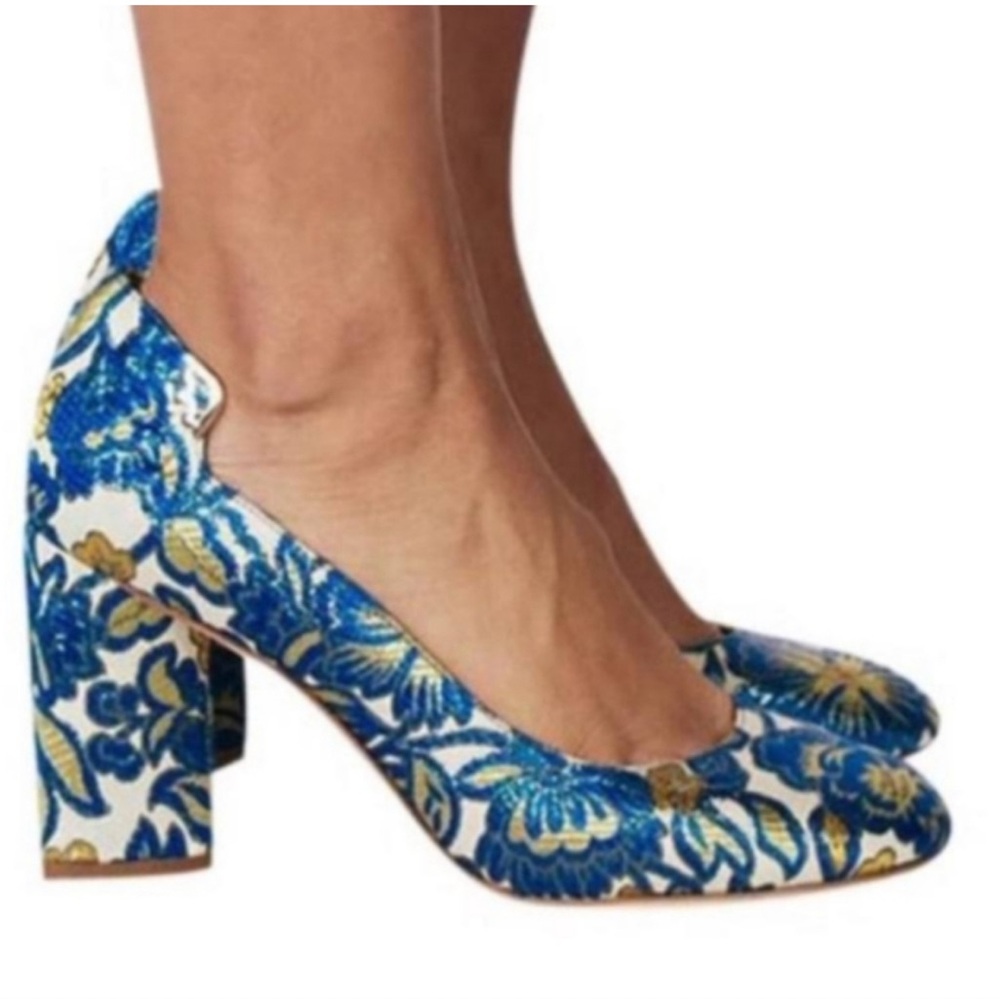 Tory Burch Elizabeth Brocade Block Heel Pumps Sz 7,